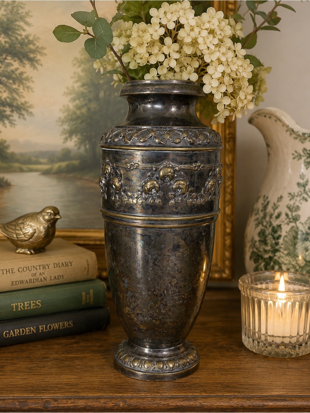Vintage Silver-Plated Floral Urn Vase